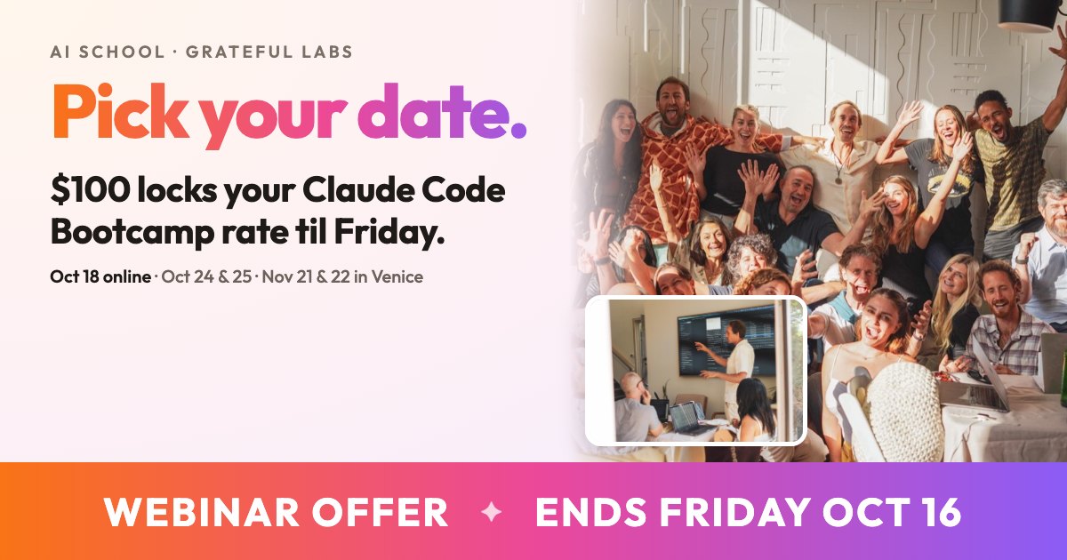 Pick your date. $100 locks your Claude Code Bootcamp rate til Friday.