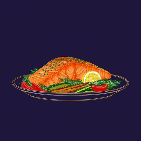 Roasted salmon with lemon on greens